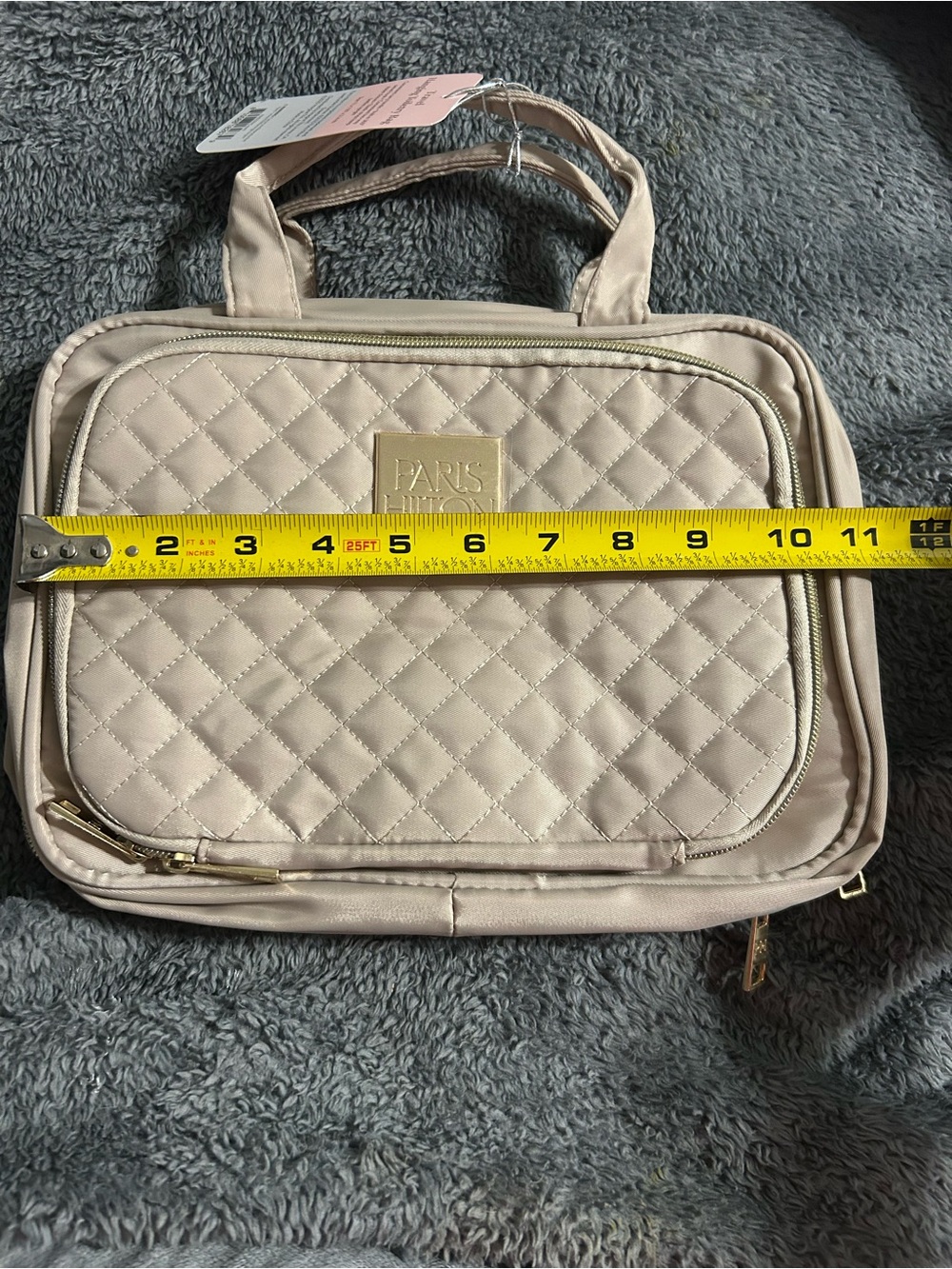 Paris Hilton Toiletry Bag Quilted Carry Bag in Light Beige